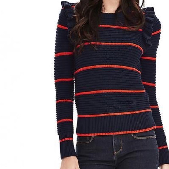 Banana Republic Sweaters - 🎁 BR NAVY STRIPED RUFFLE KNIT SWEATER